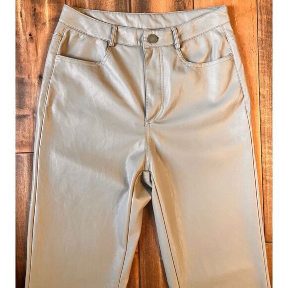 Black Tape Faux Leather Straight Leg Pants Taupe Small - Picture 3 of 12